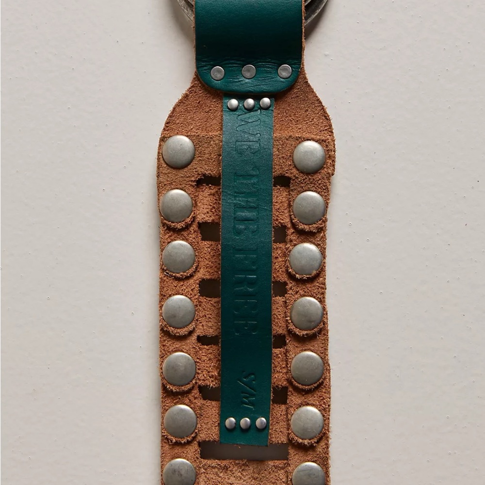 Free People Calgary Belt Green Leather New Teal Leather Studded Belt S/M - Picture 3 of 8